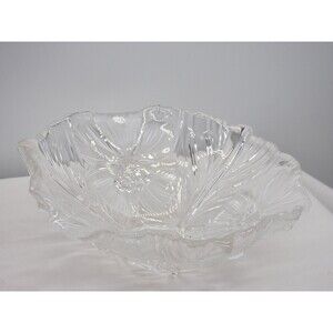 Vintage Clear Crystal Glass Bowl - Frosted Lili Flowers Embossed.